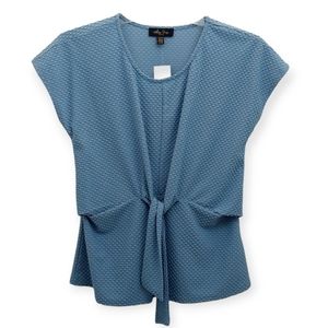 Melissa Page Women's Size Medium Petite Blouse Top Cap Sleeve Tunic Light Blue